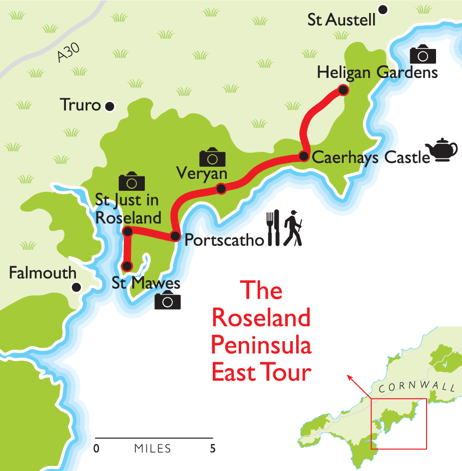 Map of the Roseland Peninsula’s East Tour