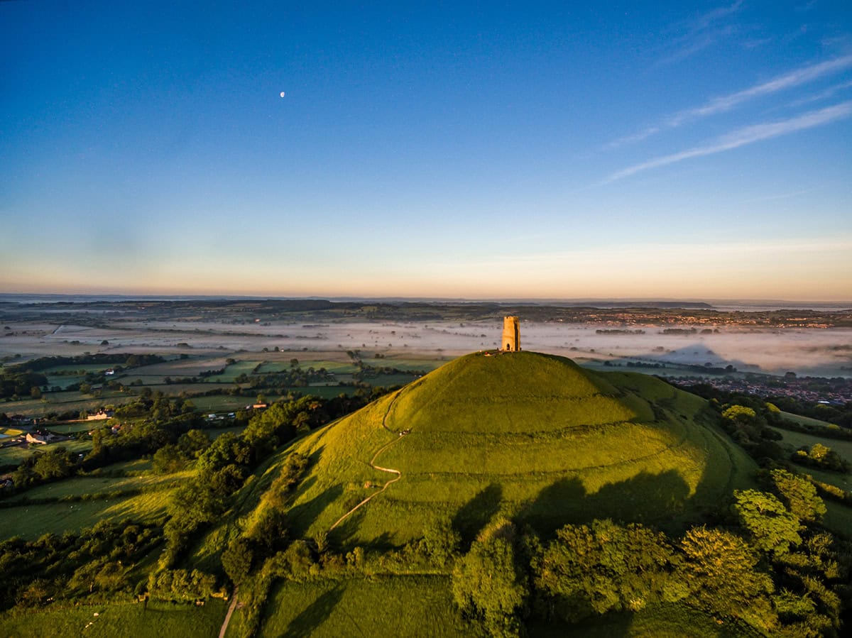 Aerial view of Glastonbury Tor